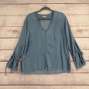 Rails Chambray Rough Hem Cinch Wrist Blouse Womens Medium Blue